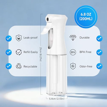 3 Pack Continuous Spray Bottle for Hair, 6.8 OZ Ultra Fine Mister Sprayer - color: 3 Pack White, size: (3-Pack)-6.8 Oz