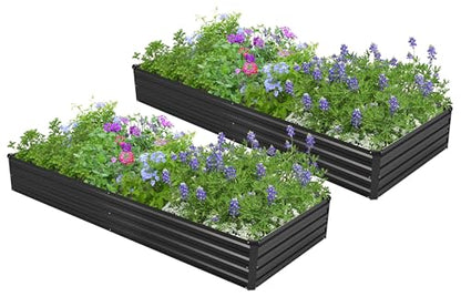 2PCS 8x4x1ft Galvanized Raised Garden Bed Kit, Galvanized Planter Raised Garden Boxes Outdoor, Large Metal Raised Garden Beds for Vegetables,Black - size: 8x4x1(2PCS), style: Black