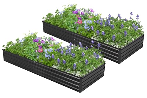 2PCS 8x4x1ft Galvanized Raised Garden Bed Kit, Galvanized Planter Raised Garden Boxes Outdoor, Large Metal Raised Garden Beds for Vegetables,Black - size: 8x4x1(2PCS), style: Black