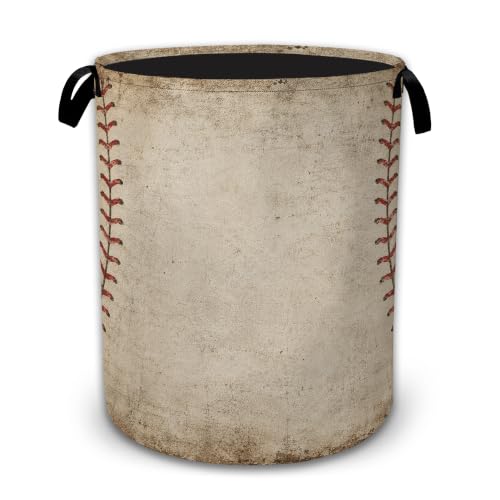 Vintage Baseball Stitch Decorative Laundry Hamper, Tall Foldable Oxford Clothes Basket with Handles, Lightweight Dirty Clothes Holder for Bedroom Bathroom Laundry Room - color: Vintage Baseball Stitch
