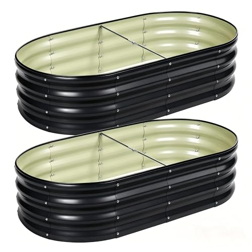 2 PCS Galvanized Raised Garden Bed 4x2x1 Ft, Oval Metal Outdoor Planter Box Kit with Safety Rubber Edge, Easy Assemble Bottomless Large Planting Container for Vegetable, Flower, Fruit, Grey