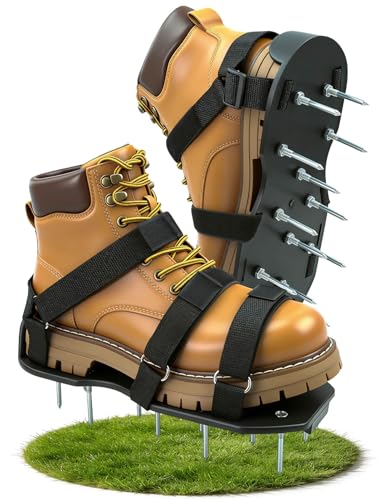 Lawn Aerator Shoes, Soil Aerator Grass Tool with Dual Hook & Loop Straps - color: Black