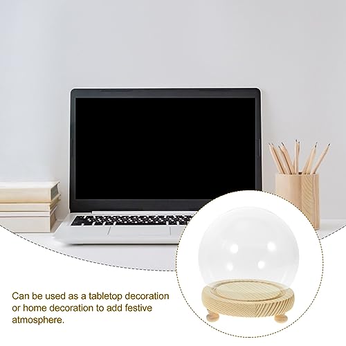 HOMSFOU Glass Dome Display Case 4.72 Inch Clear Spherical Cloche with Base for Diy Micro Landscape Preserved Flower Display and Home Decor
