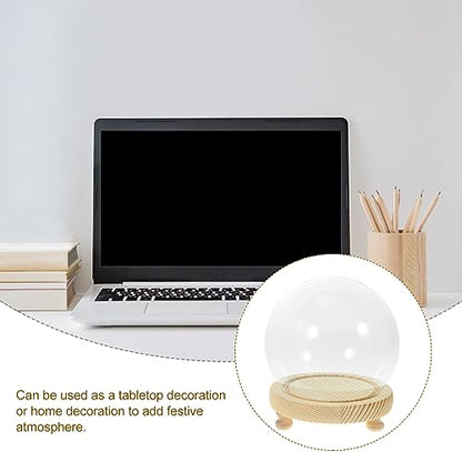 HOMSFOU Glass Dome Display Case 4.72 Inch Clear Spherical Cloche with Base for Diy Micro Landscape Preserved Flower Display and Home Decor