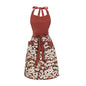 Cute Floral Apron for Women with Pockets, Cotton, Adjustable Straps - color: Burgundy