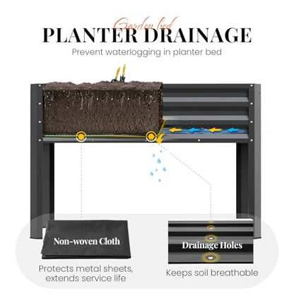 KING BIRD Large Raised Garden Bed with Legs & Storage Shelf 48×24×31.5 in