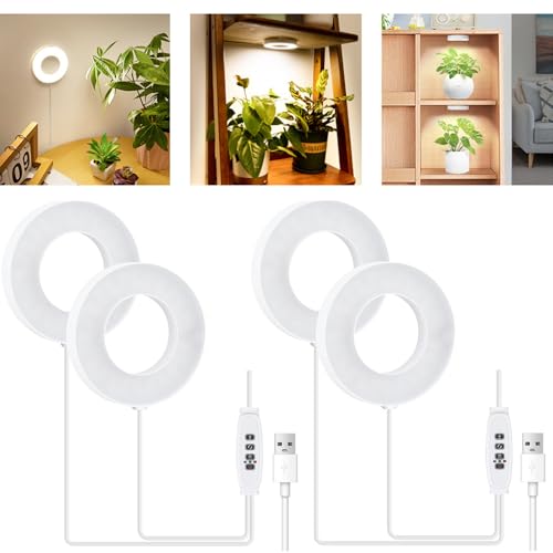 Banax 2 Pack LED Grow Light for Indoor Plants 144 LEDs, Dual-Head Ring Design, 5V/2A 10 Brightness Levels, 3/9/12H Timer, Ideal for Herbs, Succulents & Seedlings（White） - color: White, size: Dual-Head-2Pcs