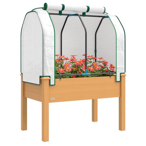 Outsunny Raised Garden Bed with PE Greenhouse Cover 35x22x47 inch Sand - color: Sand, size: 35 x 22 x 47 inch