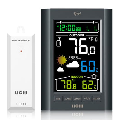Weather Station Wireless Indoor Outdoor Thermometer， Inside Outside Temperature Humidity Monitor，with 330ft Range Sensor and Adjustable Backlight