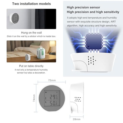 Wengart WiFi Temperature Humidity Sensor WSD400H,2.4GHz Tuya App,Indoor LCD Thermometer Hygrometer,Compatible with Alexa,Google Assistant