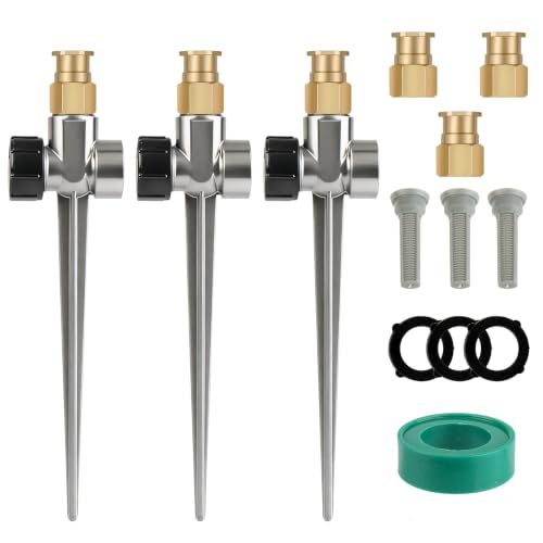 3PCS Metal Lawn Sprinklers for Yard,360° Coverage Water Sprinklers with 3PCS Replaceable Parts,Brass Sprinkler Nozzle for Small Garden Irrigation