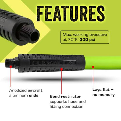 Flexzilla Air Compressor Hose, 3/8 in. x 100 ft., 1/4 in. MNPT Fittings, No-Kink, All Weather, Lightweight, Premium Hybrid Polymer, 300 PSI, ZillaGreen - size: 100ft, style: 3/8"