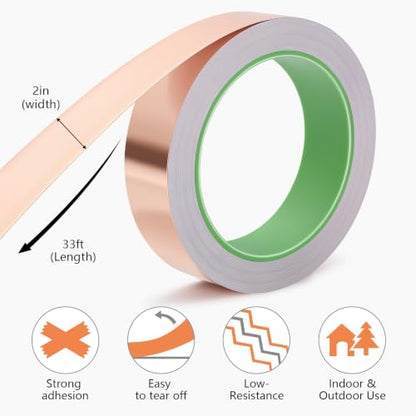 4 Rolls Copper Foil Tape, 2 In x 11 Yards Each, Double-Sided Conductive