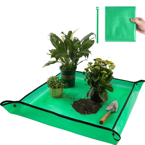 Repotting Mat for Indoor Plant Transplanting Control Mess, 26.8"X26.8" Waterproof Succulent Potting Mat Square Planting Tray Soil Change Mat Gardening Gifts for Plant Lovers - color: 1 Pc Pale Green, size: Small 26.8" X 26.8"