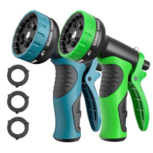 Besiter Garden Hose Nozzle with 10 Spray Patterns : 2 Pack High Pressure Water Sprayer for Car Washing, Pet Bathing & Lawn Care with Lock Feature & Comfort Grip – Fits All 3/4" Standard Hoses Thread - color: BlueGreen