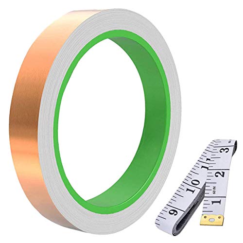 DAOKI Double-Sided Conductive Copper Foil Tape (20mm/0.78inch x 30m/98ft) 0.05mm Thickness for Guitar & EMI Shielding,Electrical Repairs,Soldering with 1.5m/60inch Measuring Tape - color: 20MM X 30M