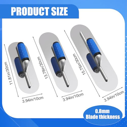 Lasnten 3 PC Stainless Steel Pool Trowel Set Concrete Tools,Blue