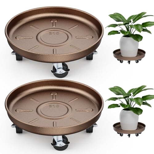 Plant Caddy With Wheels 12" Metal Plant Saucers for Indoors 310 Lb Capacity - size: 2 PACK 12.12 INCH