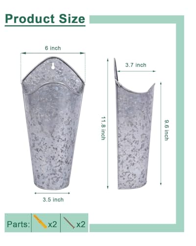vensovo 2 Pack 12 Inch Galvanized Wall Planters for Flowers, Silver - color: Silver
