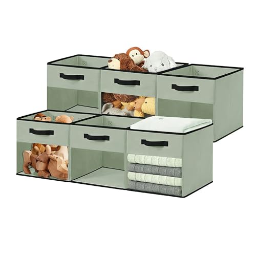 DECOMOMO Storage Bins, Cube Storage Bin with Window - color: Green, size: Cube 13" / 6pcs