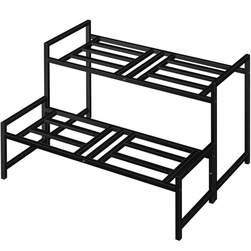 Plant Stand Indoor Outdoor, 2-Tier Stackable Wrought Iron Plant Stands - size: 16.5''
