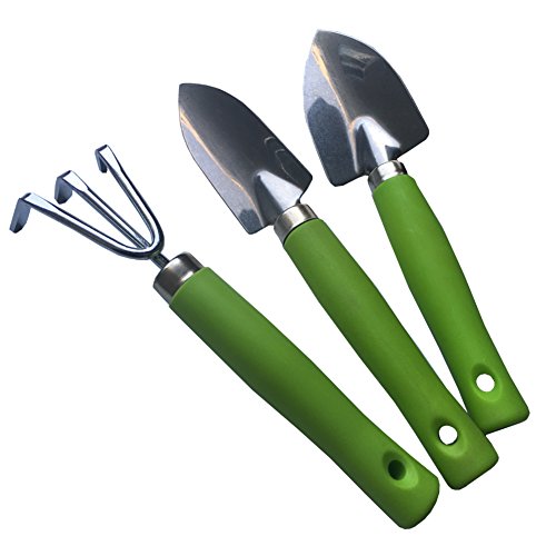 Mini Kids Garden Tool Set for Toddler with Trowel, Cultivator, Transplanter 3 Piece Mental Hand Tools (Green) - color: Green