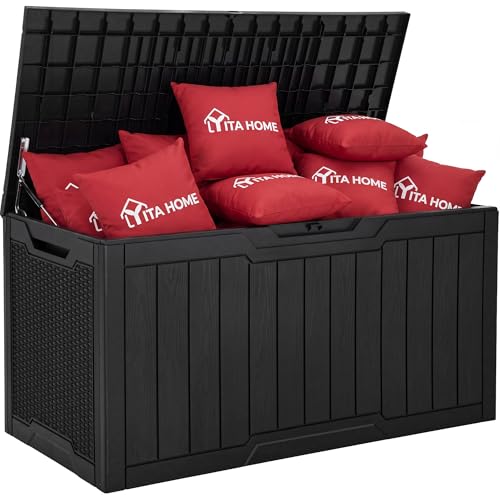 YITAHOME 100 Gallon Large Outdoor Deck Box - color: Dark Black, size: 100 Gallon