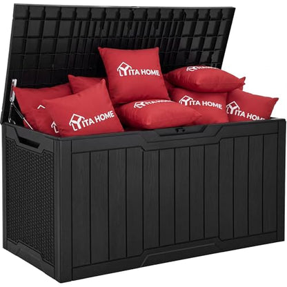YITAHOME 100 Gallon Large Outdoor Deck Box - color: Dark Black, size: 100 Gallon