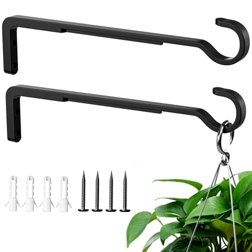 10 Inch Plant Hooks for Wall,Plant Hangers Outdoor/Indoor,Hold 35lb, 2 Pack - color: Black, size: 10 Inches