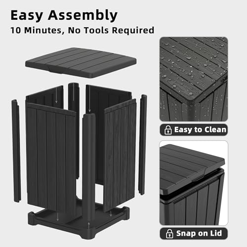 EFU 38 Gallon Outdoor Trash Can with Lid, Waterproof Garbage Can Bin - color: Black