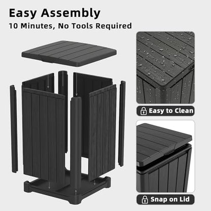 EFU 38 Gallon Outdoor Trash Can with Lid, Waterproof Garbage Can Bin - color: Black
