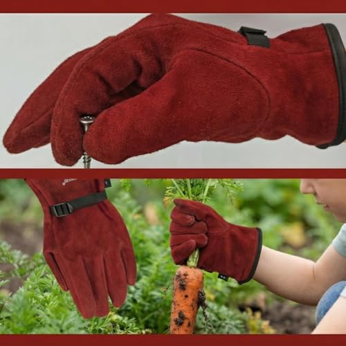 Kids Leather Work Gloves Age 2-15, Extra Soft Deerskin Suede (Red, 10-15Y) - color: Red 1 Pair, size: Large (10-15 Years Old)