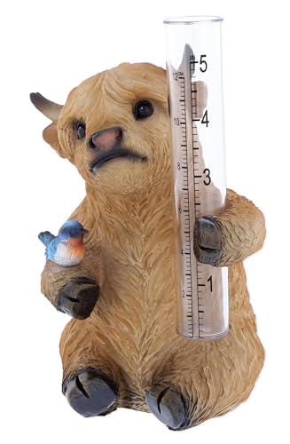 The Bridge Collection Highland Cow Rain Gauge – Charming Cow with Bird