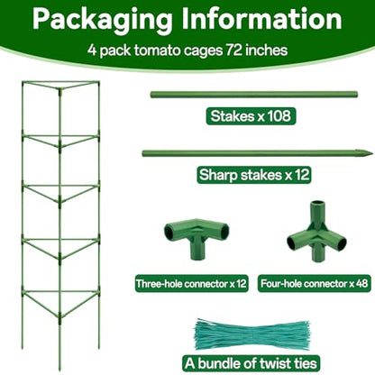 Halatool 4 Pack 72" Tall Tomato Cages for Garden, Large Tomato Trellis - color: 4pcs, size: 72in
