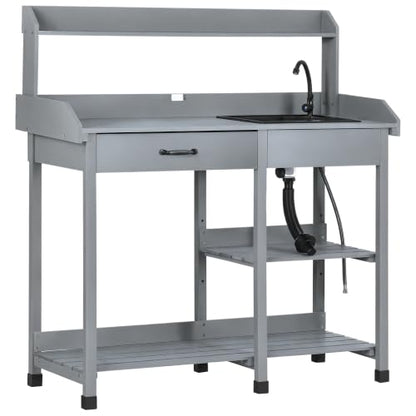 Outsunny Potting Bench Table with Removable Sink, Faucet, Gray