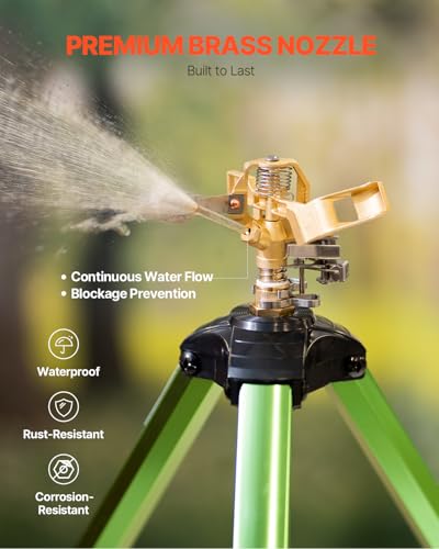 VEVOR Impact Sprinkler on Tripod Base, Heavy Duty Tripod Sprinklers with Brass Head & 3/4" Connector, 360 Degree Large Area Coverage Irrigation Sprinkler, Adjustable Heights for Yard Green - size: 37", style: 1PC