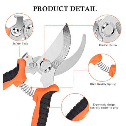 2Pack Garden Pruning Shears, Stainless Steel Pruning Shears, Handheld Pruners Set for Gardening, Garden Tools for Flowers Fruit Trees