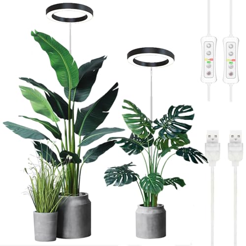 Plant Grow Light,yadoker LED Growing Light Full Spectrum for Indoor Plants,Height Adjustable, Automatic Timer, 5V Low Safe Voltage,Idea for Large Plant Light, 2 Pack - color: Black, size: 2 Pack