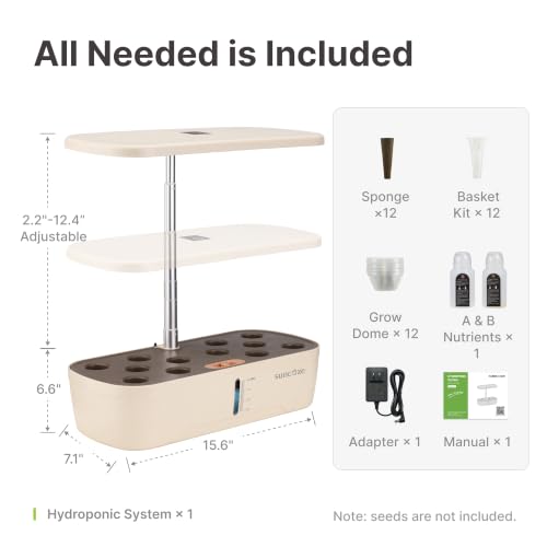 SUNCOZE Hydroponics Growing System, 12 Pods, 12.4 in Adjustable Height - color: Beige