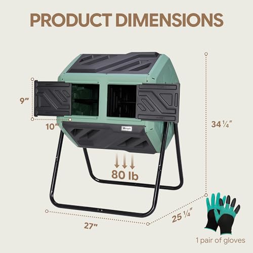 Werph 43 Gallon Outdoor Rotating Compost Bin, Dual Chamber, Green & Black - color: Green & Black