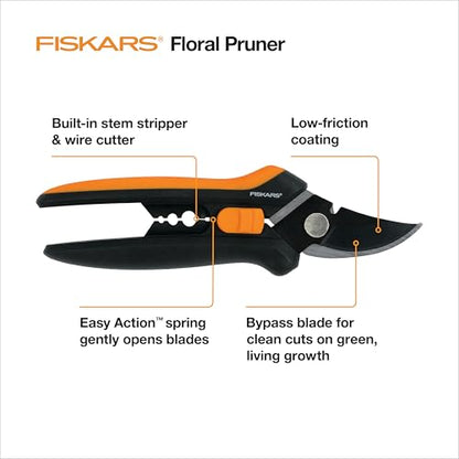 Fiskars Floral Bypass Pruning Shears, Garden Clippers for Deadheading, 10.75 x 3.88 inches (Pack of 6) - style: Floral Pruner (Pack of 6)