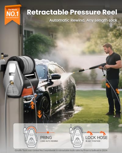 Giraffe Tools Grandfalls Pressure Washer Pro with 100FT Hoses, Light Silver - color: Light Silver, size: 100ft