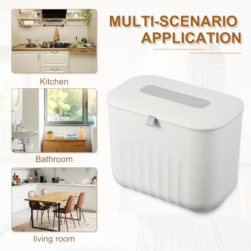 uxcell Kitchen Compost Bin Hanging Small Trash Can, 7L/1.8Gallon Plastic Trash Can with Lid, Suitable for Countertop, Under Sink or Wall Mounted, White - color: White