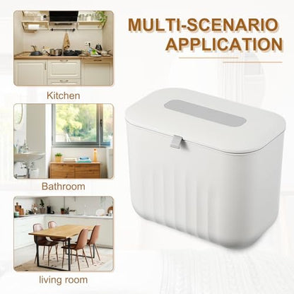 uxcell Kitchen Compost Bin Hanging Small Trash Can, 7L/1.8Gallon Plastic Trash Can with Lid, Suitable for Countertop, Under Sink or Wall Mounted, White - color: White
