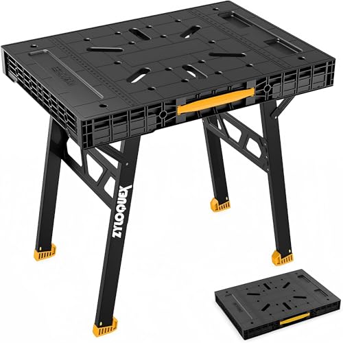 Foldable Work Bench, Portable Work Table, 34"x25"x31", for Garage - color: Yellow