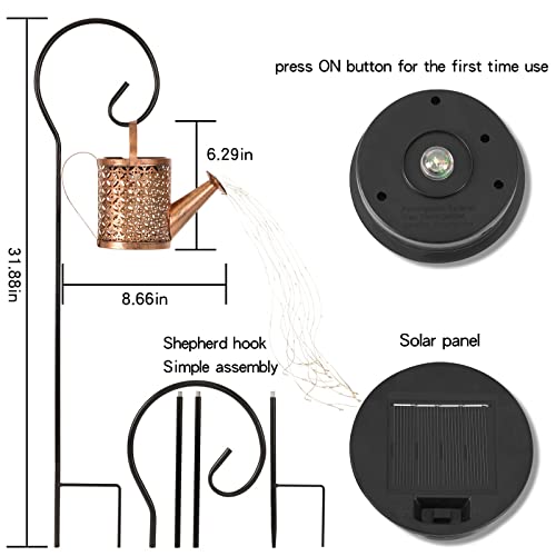 Solar Watering Can with Lights, Small Outdoor Lanterns Hanging Waterproof Garden Decor, Retro Metal Kettle Solar Light for Table Patio Yard Pathway Walkway (with Install String Light)
