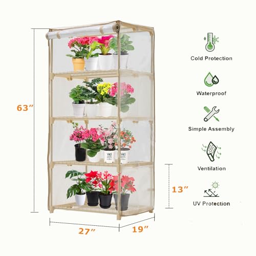 Purlyu Mini Greenhouse for Indoor Outdoor, Small Plastic Plant Green House 4-Tier Rack Stand Portable Greenhouses with Durable PE Cover for Seedling, 2.5x1.6x5.2 FT - style: Steel Frame+PE cover(white)