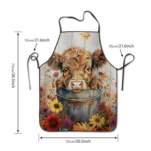 Funny Apron for Men Women Baking Gardening Sewing BBQ Waterproof Cute Gifts - color: Highland Cow