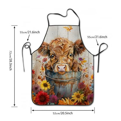 Funny Apron for Men Women Baking Gardening Sewing BBQ Waterproof Cute Gifts - color: Highland Cow
