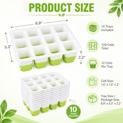 120 Cells Reusable Seed Starter Trays, 10-Pack Seed Starter Kit for Indoor